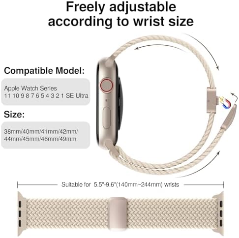Braided Stretchy Band Compatible with Apple Watch Bands 38mm 40mm 41mm 42mm 44mm 45mm 46mm 49mm Women Men, Soft Nylon Solo Loop Magnetic Sport Strap for iWatch Series 11 10 9 8 7 6 5 4 3 2 1 SE Ultra