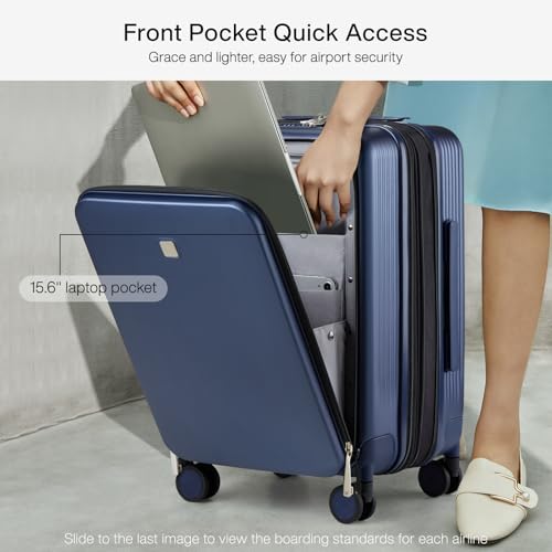 Image of Hanke Grace Suitcases with Wheels Hardshell Carry On Luggage Airline Approved, 20 Inch Travel Suitcase Lightweight Tsa Luggage for 2-3 days Short Business Trips., Dark Blue, 20 Inch Expandable