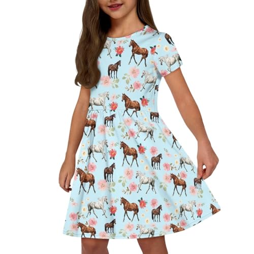 Image of Short Sleeve Dress for Girls with Pockets Cute Toddler Girl Clothes Summer 2-12