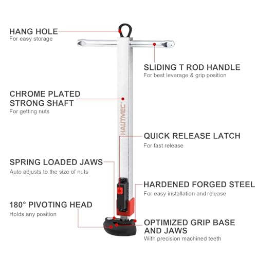 HAUTMEC 11-18inch Telescoping Basin Wrench, Sink Faucet Wrench for Tight Spaces with Replaceable Jaws Capacity 1-1/4''to 2-1/2", Plumber Wrenches for Faucet Hex Nuts Install and Repair Under Sink - Image 3