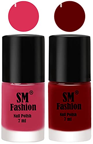 Image of Long Lasting Nail Polish | Nail Paint Combo 7 ml Each) - Set of 2 Dusty Pink-Dark Red