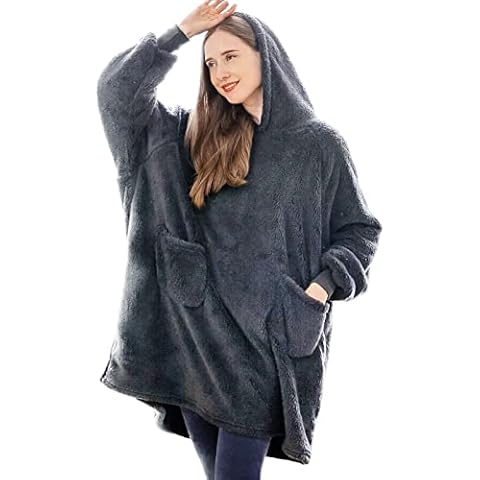 Aisbo Wearable Blanket Hoodie Warm - Oversized Teddy Fleece Hooded Blanket with Hood for Adult Mens, Grey Fluffy Snuggle Blanket Hoody Sweatshirt Women Gift for her Cover