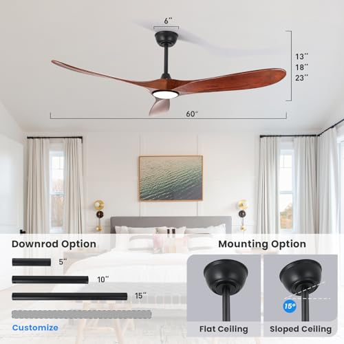 Image of heimo 60 Inch Outdoor Ceiling Fan with Light and Remote, Wood Ceiling Fans with Lights Dimmable for Bedroom Living Dining Room Patios Garage Gazebo Farmhouse Big Dc Reversible Indoor Fan(Walnut)