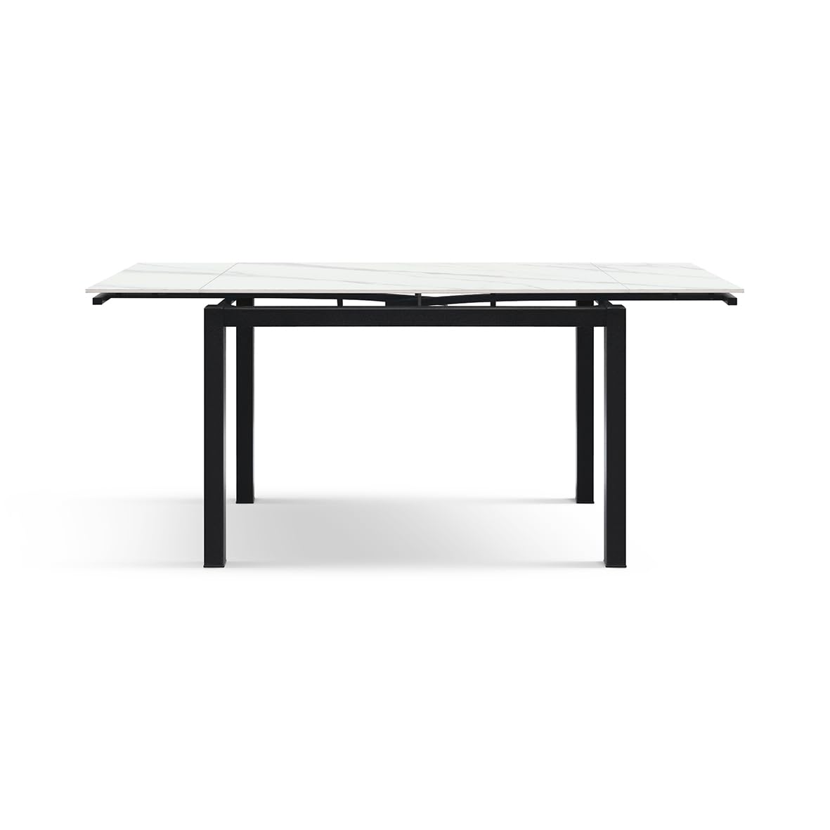 PAZZO DESIGN Efrem - Mesa de comedor extensible de cerámica con efecto mármol blanco y base de metal negro, 110 x 70 x 77 cm, extensible a 170 cm – id_2323