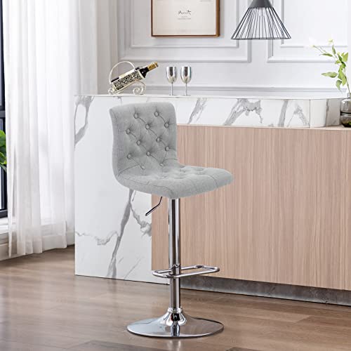Brage Living Tufted Fabric Bar Stool, Adjustable Swivel Counter Height Barstool With Back, Upholstered Armless Airlift Bar Chair For Kitchen Dining Cafe (Light Grey) #TOP1