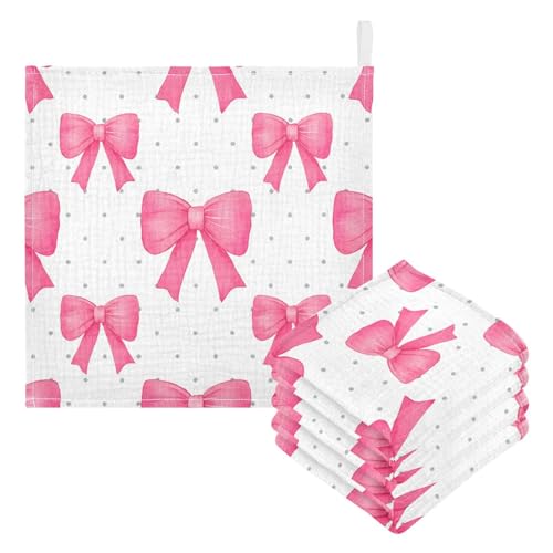 Kigai Cute Pink Bows Baby Washcloths,3pcs Ultra Soft Absorbent Towel,Newborn Bath Face Towel, Natural Reusable Baby Wipes for Sensitive Skin, Baby Registry as Shower