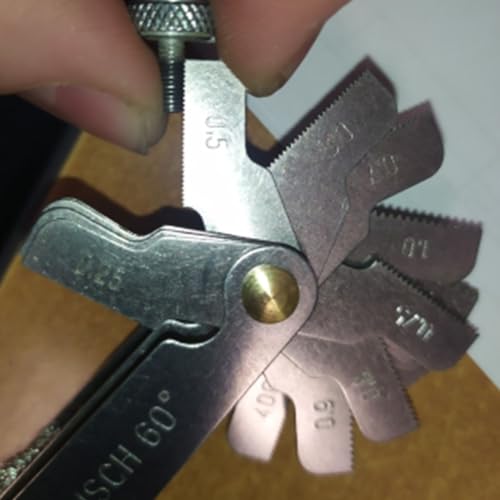 Zerodeko Edelstahl Gewindelehre Metrisch Zoll Gewindemessgerät Mit Einstellbarem Neigungsmesser Für Metallgewinde Steigungsmesswerkzeug Präzise Gewindeschablone 6.70X2.00X2.00Cm