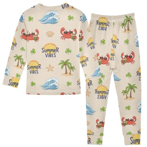 Pajama Sets Long Sleeve Summer Vibes Beach Pattern Soft Comfy Sleepwear 2 Piece PJS 3-8T3