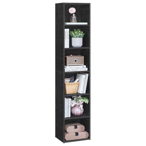 VASAGLE Custos Collection - Bookshelf, 6-Tier Bookcase, Book Shelf, Open Storage Shelf, 9.4 x 11.9 x 63.3 Inches, for Living Room, Home Office, Dinning Room, Ebony Black ULBC411B01