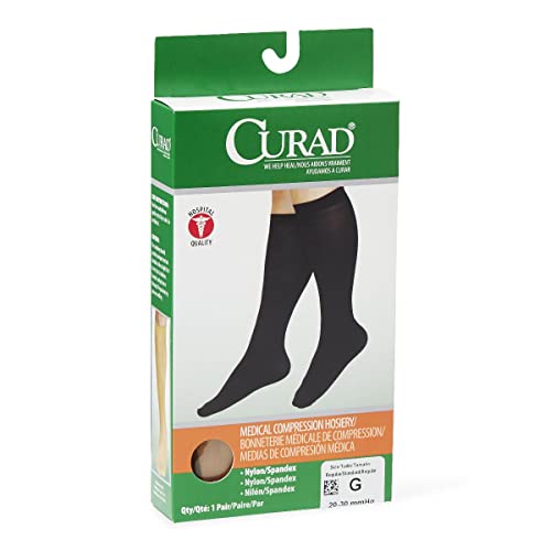 Image of CURAD Knee-High Compression Hosiery, Beige, Size G, 1 Pair