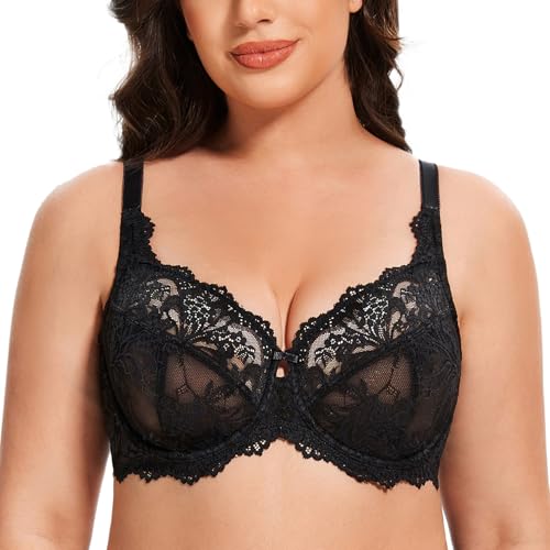 Image of MELENECA Women's Plus Size Minimizer Bras Full Coverage Lace Unlined Underwire Bra
