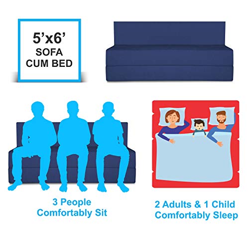 Image of Adorn India Easy Treno 3 Seater Sofa Cum Bed Sit & Sleep Perfect for Guest, Colour Blue, 5'x6', (1 Year Warranty)