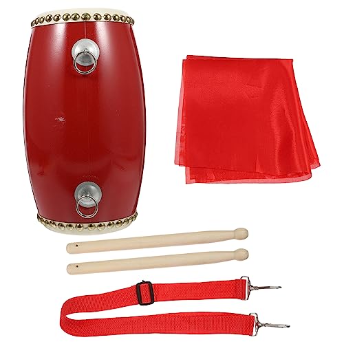 LALADEFIEE 12CM Cowhide Waist Drum Set for Boys and Girls and Adults – Traditional Chinese Percussion Instrument Drumsticks Strap and Handkerchief Red
