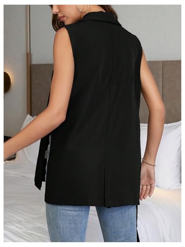 MakeMeChic Women's Knot Side Sleeveless Vest Blazer Lapel Button Elegant Work Jackets2