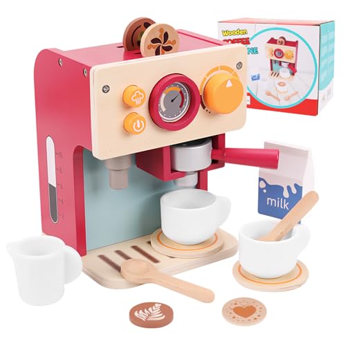MFUSUL Kaffeemaschine Spielset Holz Komplettes Rollenspiel Küchenzubehör