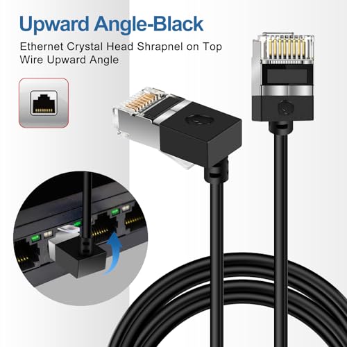 Dutevolns フレキシブ cat 6A イーサネットケーブル 270°L型上向き角度 1M、超薄型RJ45 Cat 6 LANケーブル 、高速10Gbps 550Mhzケーブル、対応 PC、ルーター、PS4、PS5用（ブラック）