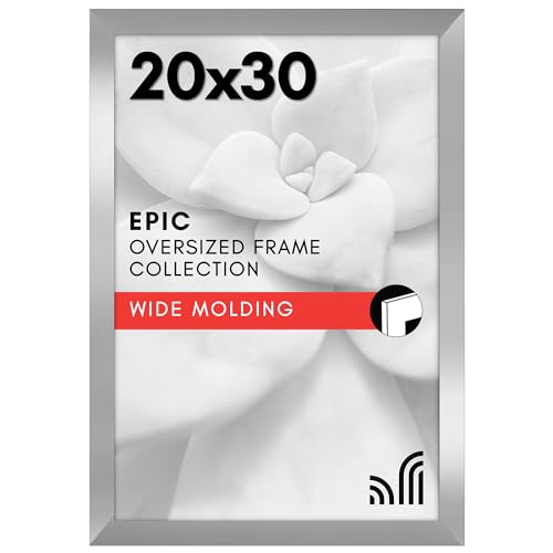 Americanflat 20x30 Poster Frame with Polished Plexiglass - Silver Picture Frame - Wide Photo Frames Made of Engineered Wood for Vertical or Horizontal Wall Display - Epic Collection - Silver