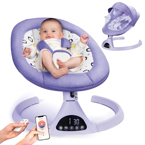 Image of Electric Baby Swings for Infants to Toddler Baby Swing with 5-Speed 3-Seat Positions 5-Point Carabiner,with Bluetooth Music 10-Preset Melodies
