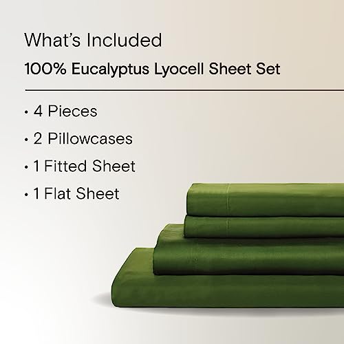 Sijo AiryWeight Tencel Sheet Set, 100% Lyocell Derived from Eucalyptus, Buttery Soft, Architectural Digest 2022 Best Cooling Sheets Winner - 4pc - 2 Pillowcases 1 Fitted 1 Top (Forest, Full)