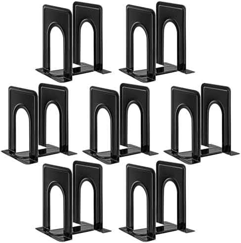 HappyHapi Book Ends, Non-Skid Metal Bookend Supports for Shelves,...