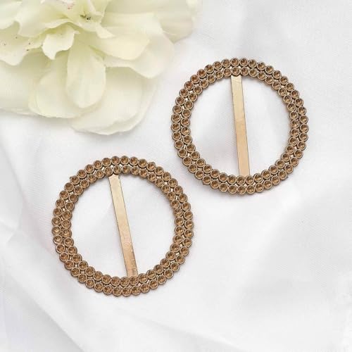 Tableclothsfactory 20 Pack | 2.5" Antique Gold Rhinestone Circle Chair Sash Band Buckle, Chair Wrap Bow Acrylic Diamond Pin Brooch2