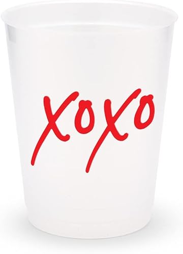 WEDDINGSTAR Vasos de fiesta de plástico esmerilado personalizados - XOXO - Juego de 8