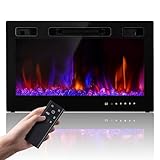Electric Fireplace Insert 36' Realsmart 1500W Wall Mounted Fireplaces Recessed Heaters Remote Control Slim Black Fireplace Touch Screen Timer 12 Flame Colors LED Decor Low Noise