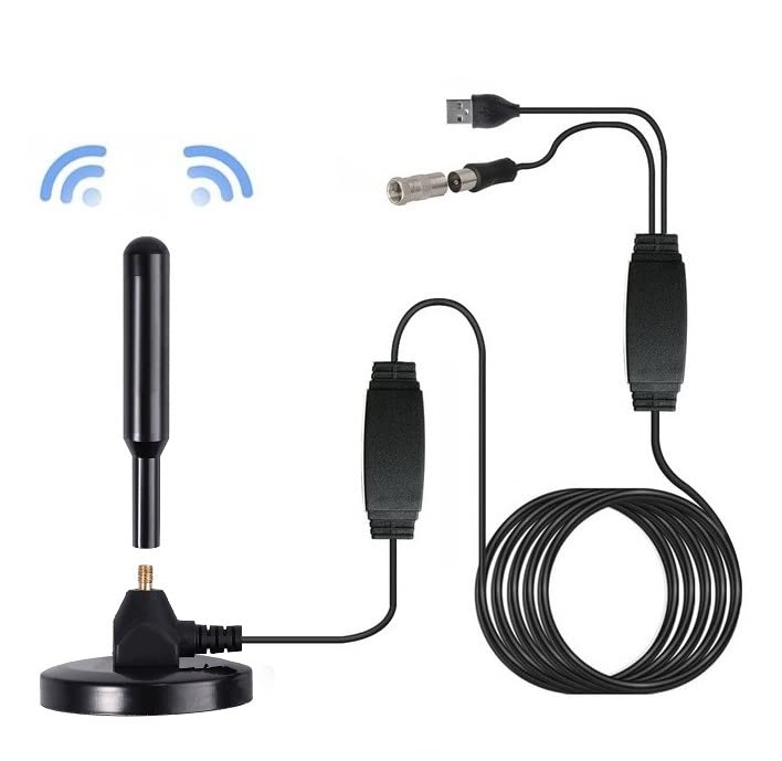 Riloer Antena telewizyjna, przenośna High-Definition DVB T zyskuje cyfrowy freeview, pasywna antena telewizyjna z przyłączem śrubowym F + IEC męski adapter złącza
