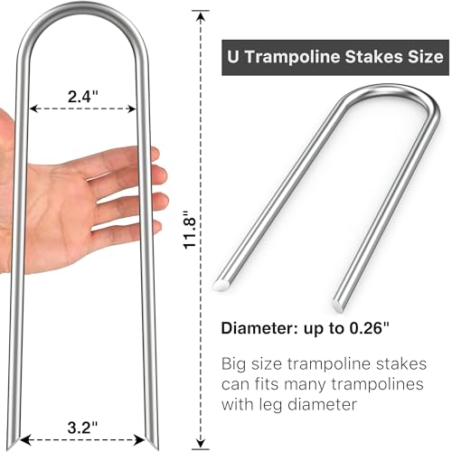 Image of Heavy Duty Trampoline Stakes Anchors High Wind U Type Sharped Ends Safety Ground Anchors Galvanized Steel 11.8 inch for Soccer Goals,Tents and Garden Decorations