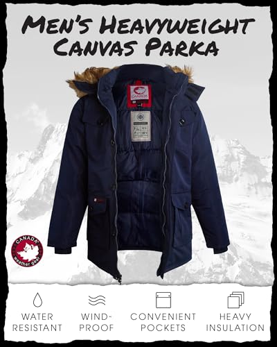 Image of CANADA WEATHER GEAR Mens Parka Jacket - Heavyweight Insulated Water Resistant Winter Coat for Men with Faux Fur Hood