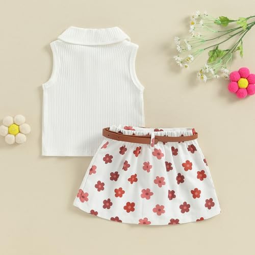 Image of BeQeuewll Kids Girls Back to School Outfit Apple Dress Lapel Tank Vest+Pleated Skirt 2Pcs Pre K First Day of School Outfit