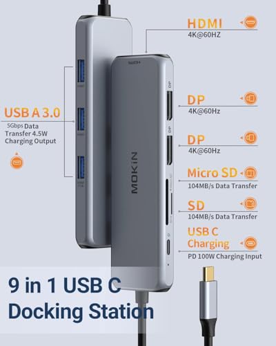 Adaptateur double moniteur USB C avec lecteur SD TF pour PC - 2