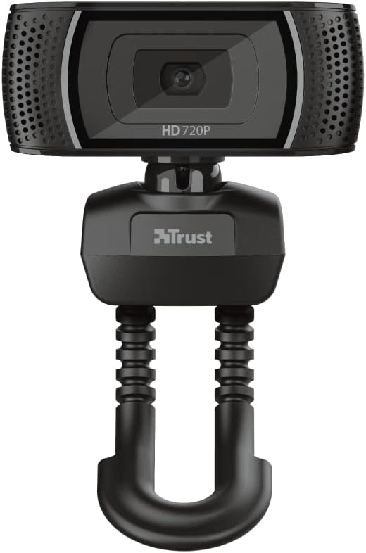 Trino HD Webcam with Microphone, 1280x720, 30 FPS, Universal Stand, USB, Web Camera with Photo Button for Streaming, Video Calling, Skype, Teams, Zoom, PC, Computer, Laptop, Mac - Black