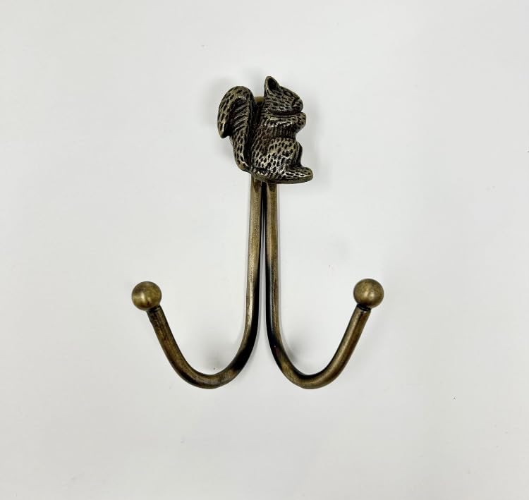 Knobs By Blossom Double Vintage Animal Antique Brass Iron Wall Hook (Squirrel)