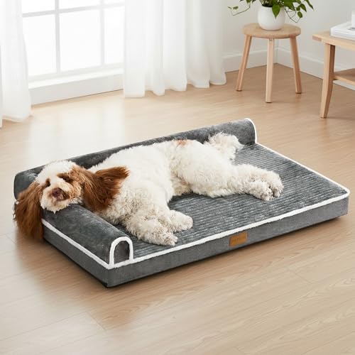Jolibean Panier Chien Grande Taille Orthopédique, Lit Matelas Chien en Forme L, Coussin Déhoussable Lavable en Machine, houssable Imperméable, Base...