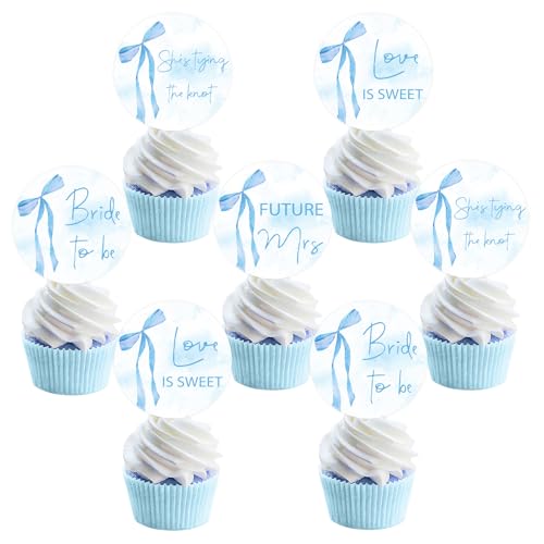 Décorations cupcakes avec nœud bleu pour fête prénuptiale et fiançailles femme