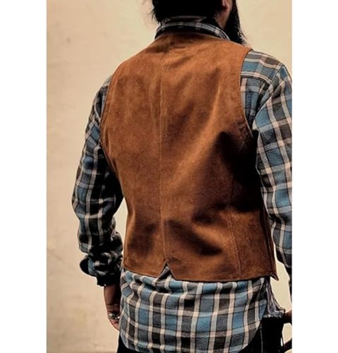Men's Suede Leather Vest Cowhide Waistcoat Man Western Cowboy Vests with Pockets4