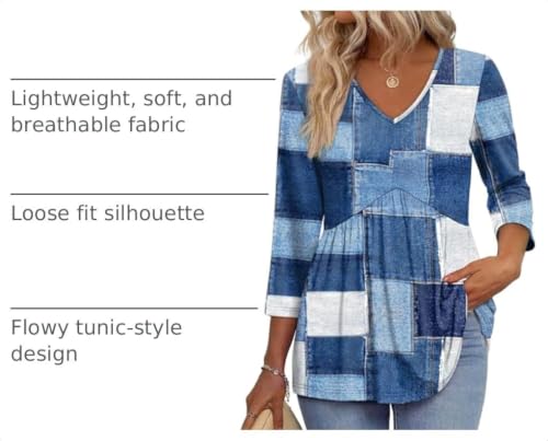 Image of OFEEFAN 3 /4 Length Sleeve Womens Tops 2026 Blouses for Women Dressy Casual Fashion Clothing V Neck Babydoll Tops Fall Outfits