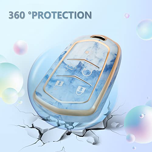 Key Fob Cover For Cadillac Ct6 Xt5 Cts Xts Srx Ats Dts Sts, Fashion Key Shell With Diamond Gold Keychain (Blue) #TOP2