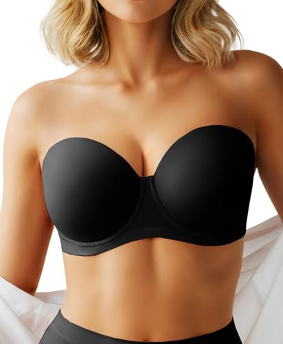 Image of Popilush Strapless Bras for Women Push Up Underwire Bra with Detachable Straps Multiway Bralette