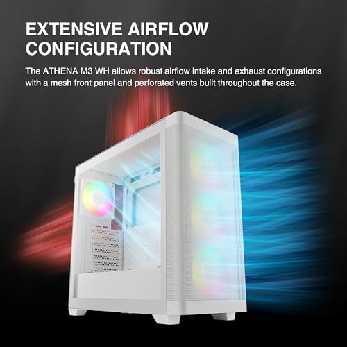Image of GAMDIAS Athena M3 White ATX Mid Tower Computer Case Tempered Glass, Gaming PC Case Support Dual 360mm AIO /Radiator, 7x120mm Case Fans (4X 120mm Built-in), 420mm GPU /VGA, Type C x1, 170mm CPU Cooler