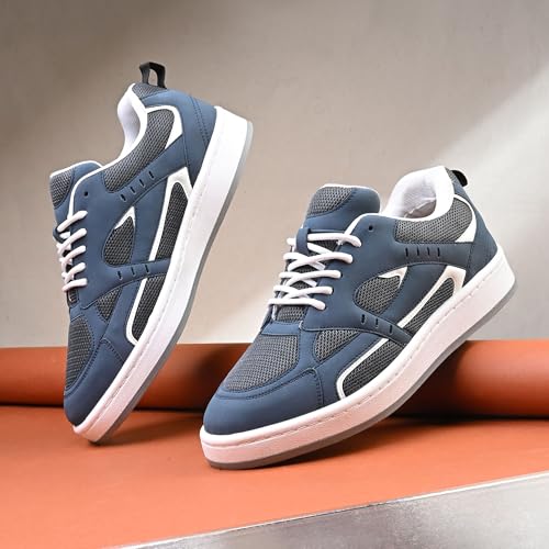 Image of Cruiser Men's Sneaker | Retro Running Shoes | Navy Blue White Men's Sneakers |Mesh Synthetic Resin Lace-Up Sneakers | Midsole Athletic Casuals | Perfect for Outings, and Comfortable All-Day Use(2657)