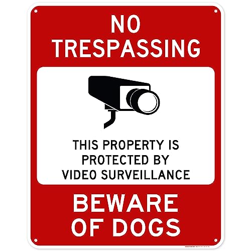 No Trespassing, This Property is Protected by Video Surveillance, Beware of Dogs Sign, 24x30 Inches, 55 mil thick HDPE (high density polyethylene), Made in USA by My Sign Center