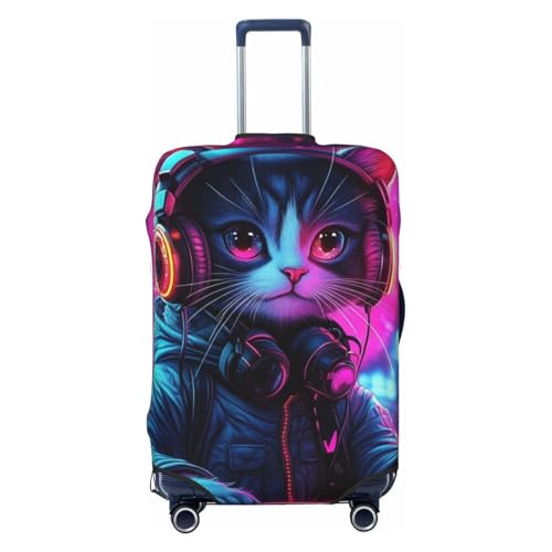 Housse de protection élastique anti-rayures pour valise, Cute Dj Cat 5, L(Fits 25-28 Inch Luggage)