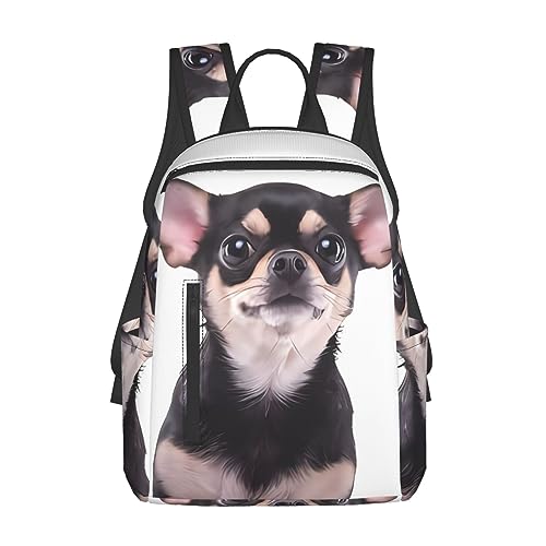Sac à dos imprimé chihuahua mignon noir de grande capacité pour ados et adultes