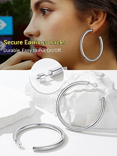 Image of Stainless Steel Chunky Hoop Earrings For Women, Minimalist and Chic, Black /Gold Plated, Round Hoops Earrings Hypoallergenic, Size: 30mm /40mm /60mm /80mm, Come with Box