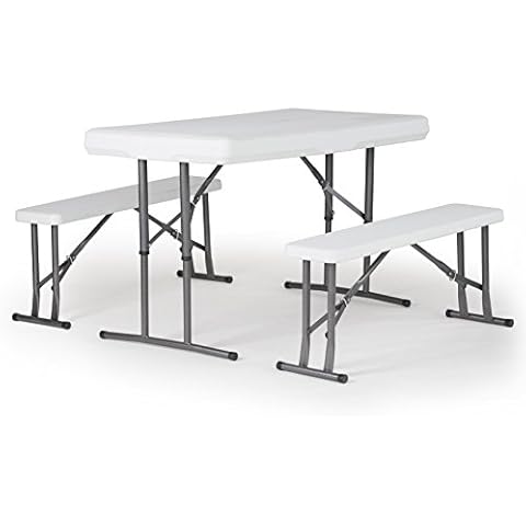 Old Cedar Outfitters Beer Table, Portable Folding Plastic Picnic Table and 2 Folding Benches, 44.1 x 26.4 x 28.75 Inches, Granite, Large Cover