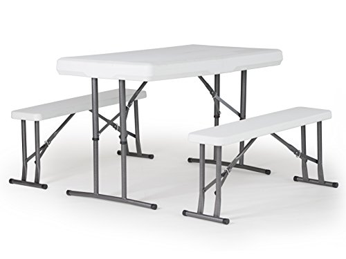 Old Cedar Outfitters Beer Table, Portable Folding Plastic Picnic Table and 2 Folding Benches, 44.1 x 26.4 x 28.75 Inches, Granite, Large