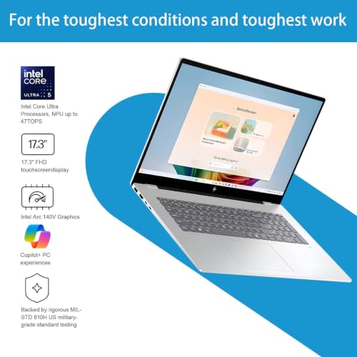 Image of HP OmniBook 7 Next Gen AI PC Laptop, 17.3 inch FHD IPS Touchscreen Laptop | Intel Core Ultra 5 226V, 16GB LPDDR5X-8533 MT /s 512GB SSD, Intel Arc GPU, Backlit KB, Windows 11 Pro, Copilot+ AI PC