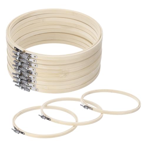 Image of MECCANIXITY 12 Pieces 8 Inch Embroidery Hoops Adjustable Round Bamboo Circle Cross Stitch Hoop Ring for Art Craft Handy Sewing Needlework DIY Decoration